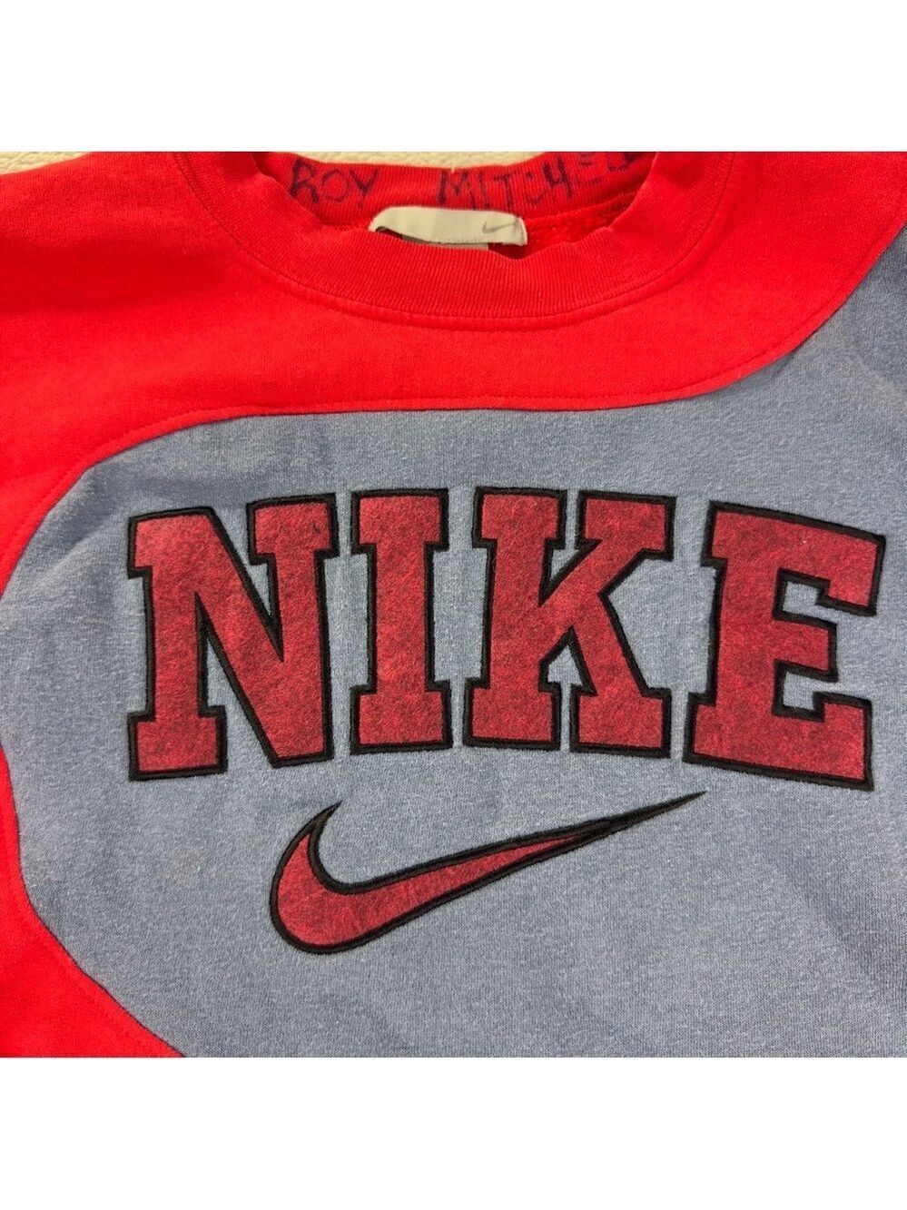 Nike Rework Men's Size Large Vintage Fleece Lined Red/Blue Sweater - Picture 3 of 9